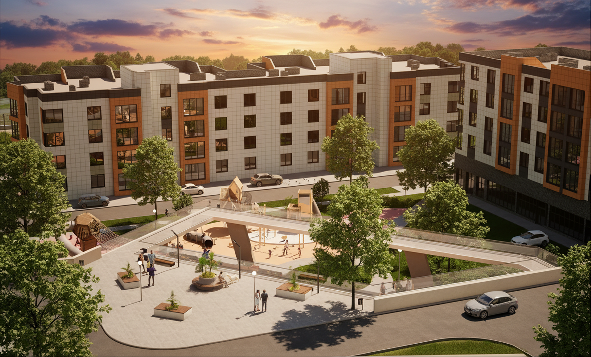 Жилой комплекс имеет закрытую территорию, которая находится под круглосуточным видеонаблюдением. Это обеспечивает вашу безопасность и спокойствие.